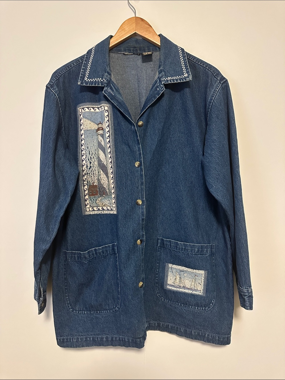 Denim Embroidered Patchwork Chore Jacket